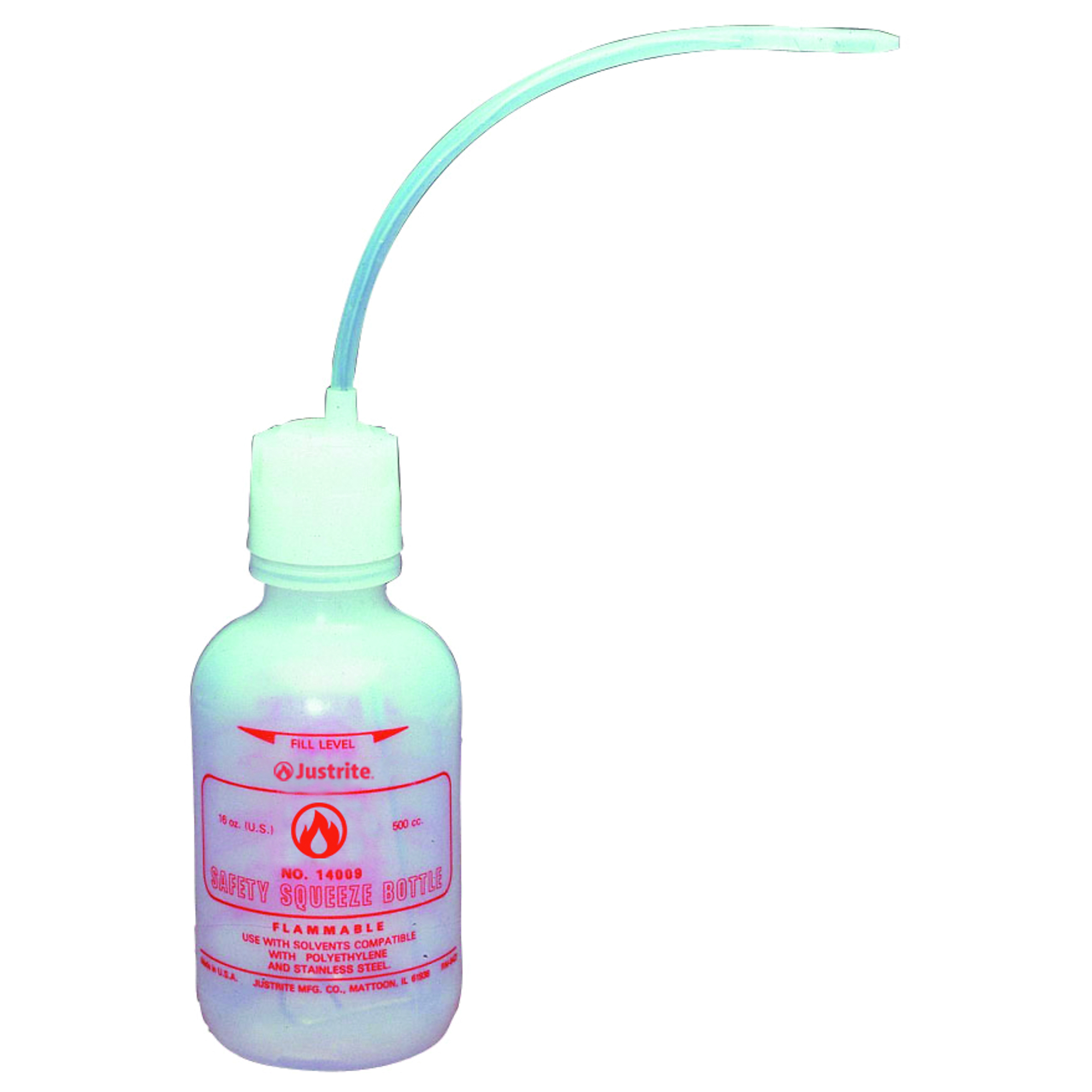 Justrite Dispensing Bottle with Flexible Tube — 16 Oz., Polyethylene, White, Model# 14009